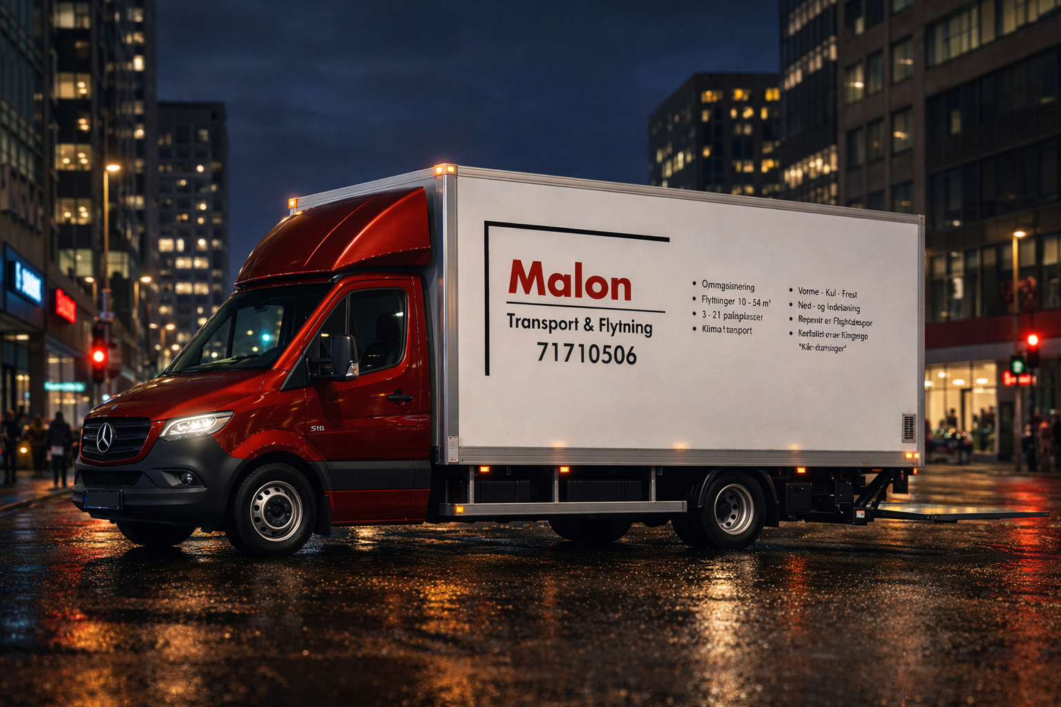 Malon Transport lastbil om natten